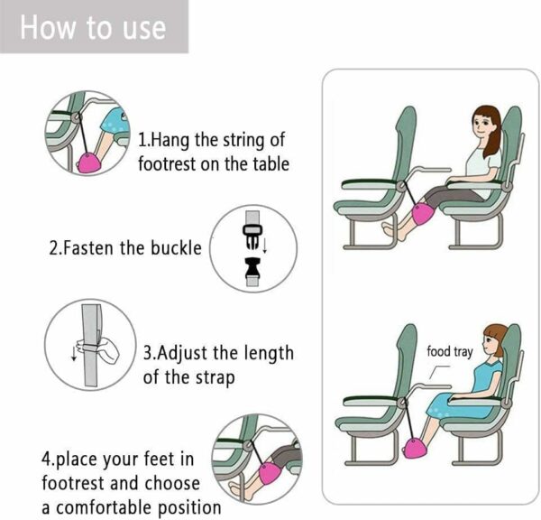 Foot Rest,Airplane Footrest Made with Premium Memory Foam,Portable Travel Essentials Footrest Flight Carry-On Foot Rest Adjustable Height Foot Rest Travel Accessories Footrests Hammock(Memory Foam) - Image 6