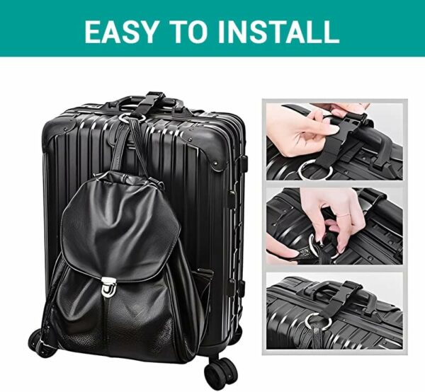 2 Pack Add a Bag Strap - Adjustable Suitcase Belt - Carry Your Extra Bags - Travel Attachment Travel Accessories for Connecting Your Luggage Jacket (Black) - Image 2